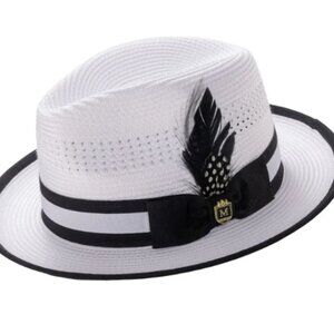 Montique WHITE & BLACK  Fedora with Dual-Tone Ribbon. h-105